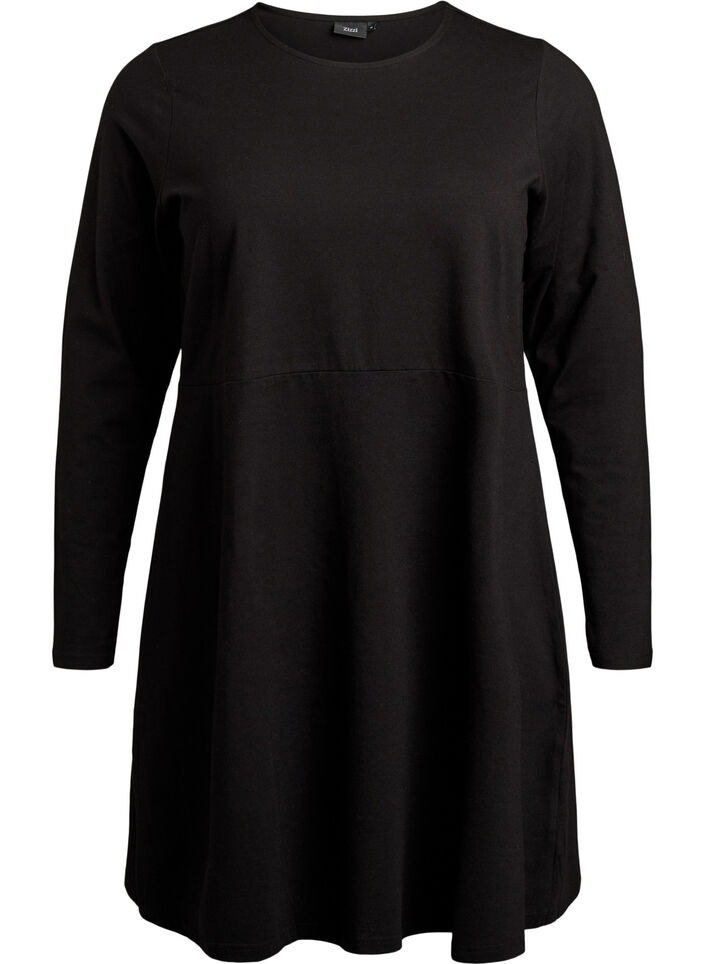 Long-sleeved dress with round neck, Black, Packshot image number 0