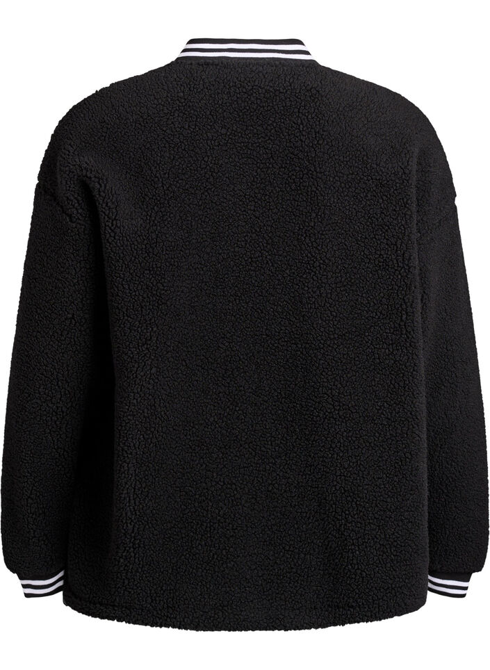 Teddy fleece jacket with stripe details, Black, Packshot image number 1