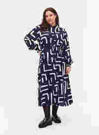Midi dress with print in viscose, Night Sky Geometric, Model