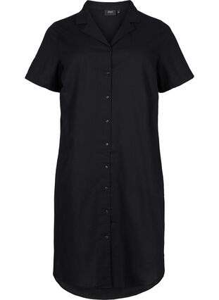 Long cotton shirt with short sleeves, Black, Packshot image number 0