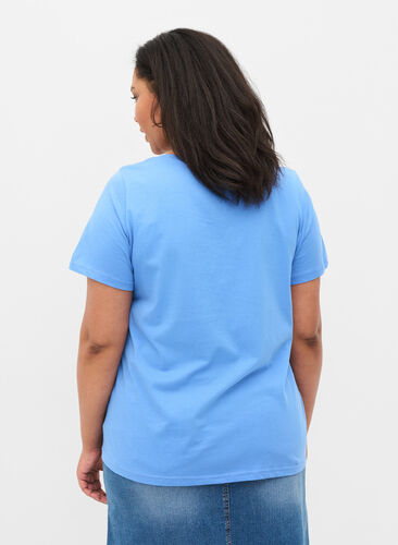 Short-sleeved cotton t-shirt with a print, Ultramarine TEXT, Model image number 1