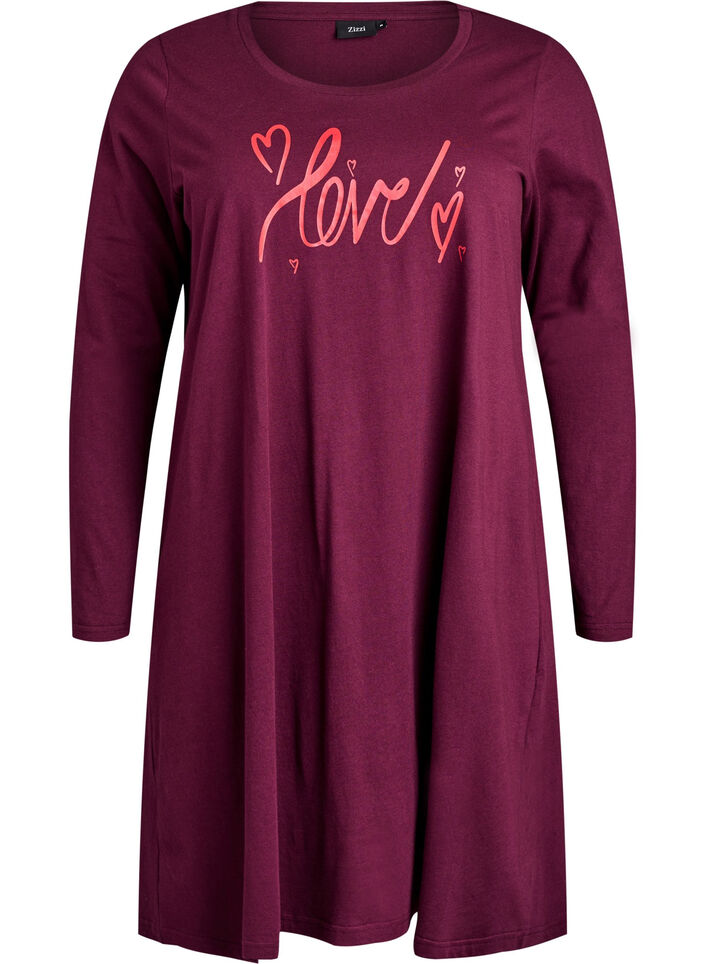 Long-sleeved nightgown in organic cotton, Dark Bordeaux, Packshot image number 0
