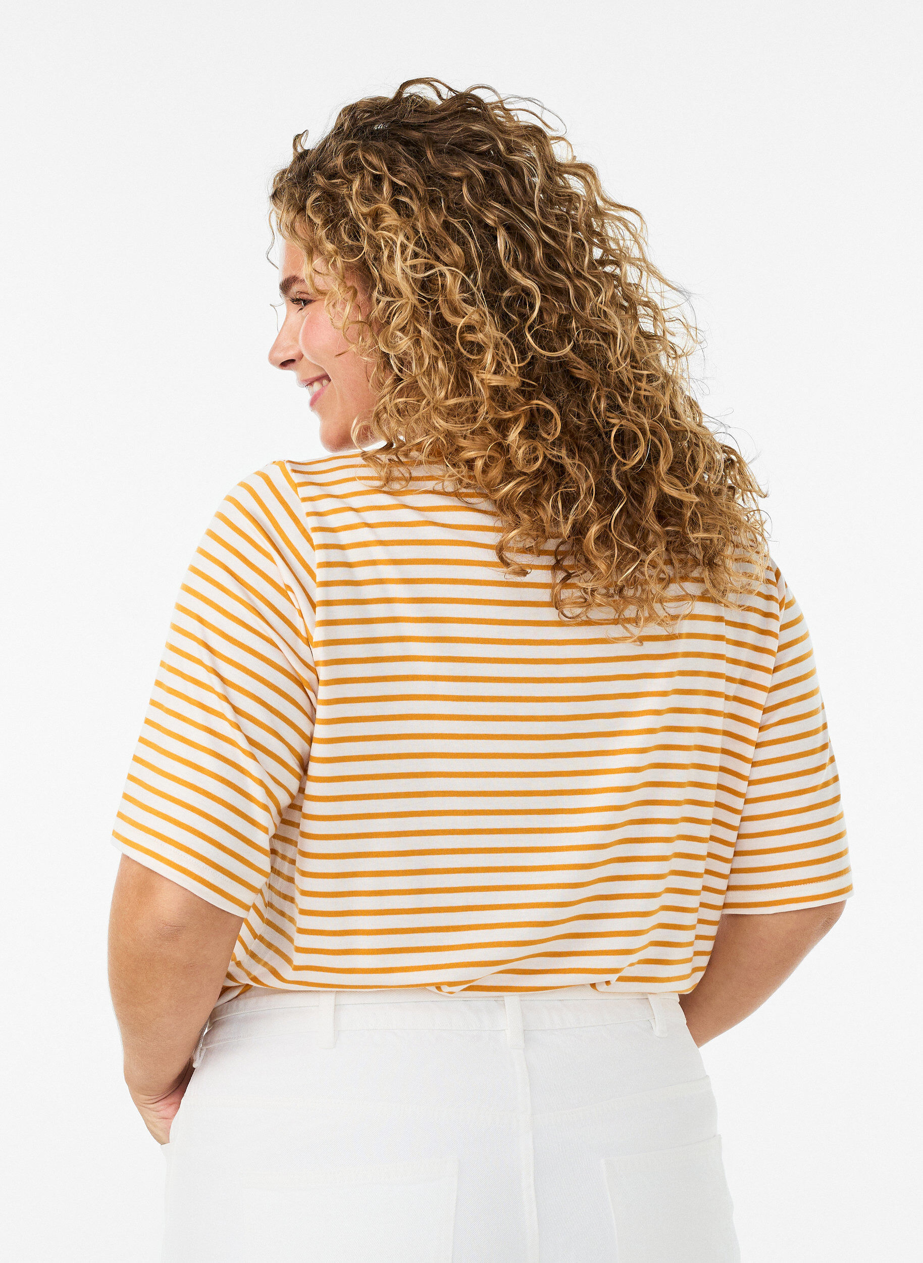 ZizzifashionT-shirt with TENCEL&trade; Lyocell and stripes, Yellow, Model image number 2