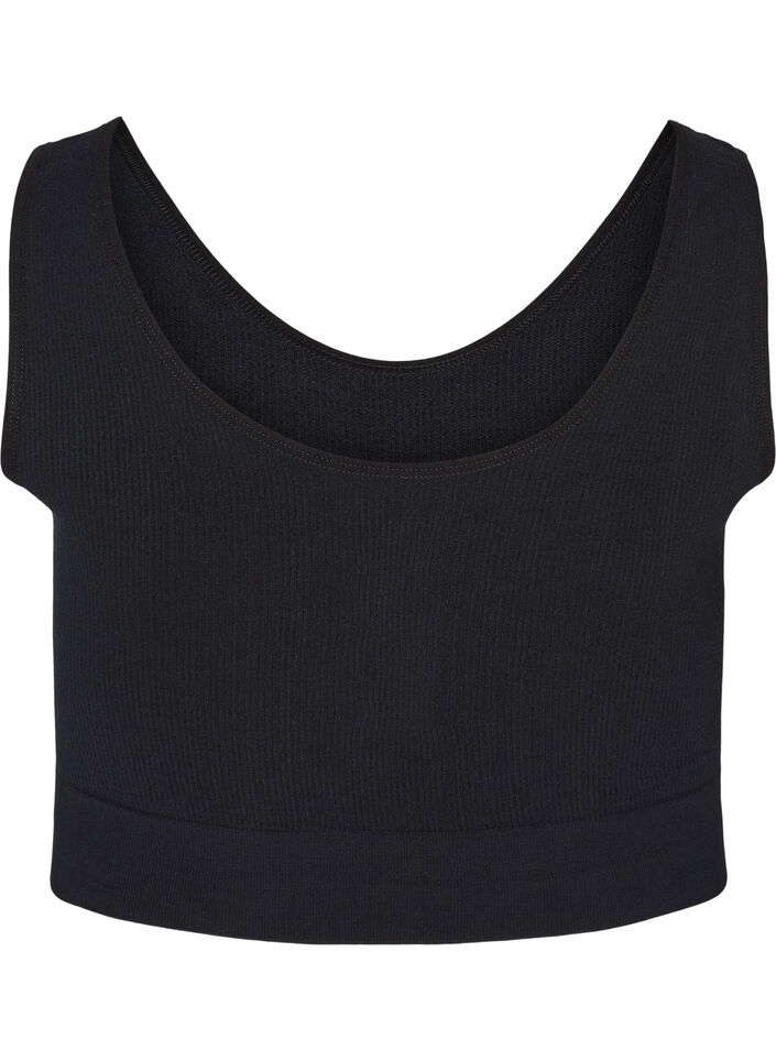 Wireless bra in a ribbed fabric, Black, Packshot image number 1