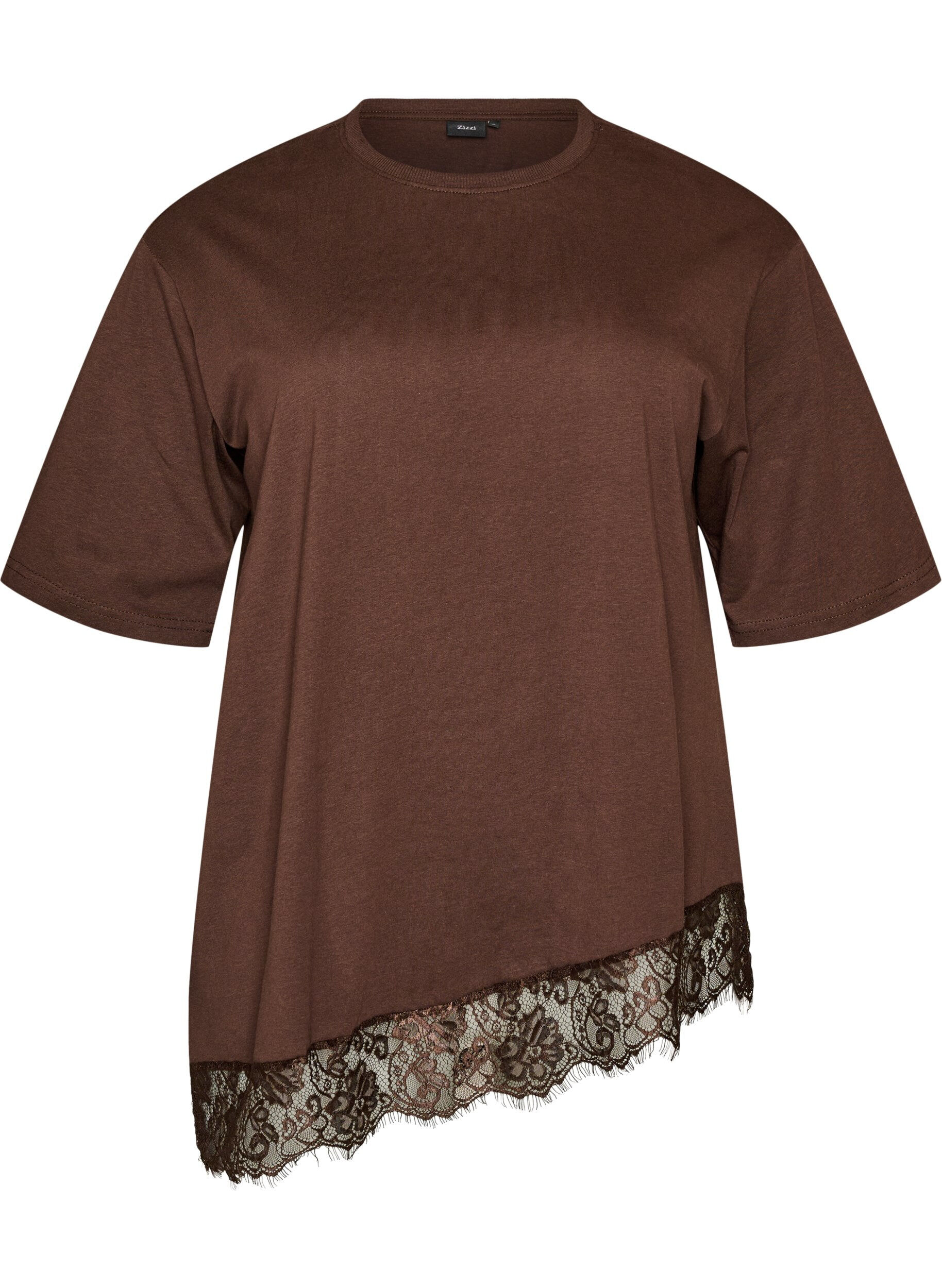T-shirt with asymmetric lace hem