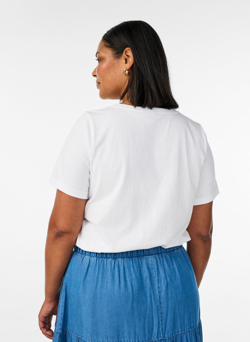 Cotton T-shirt with chest print, White, Model image number 2
