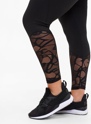 Cropped leggings with patterned mesh, Black, Model image number 2