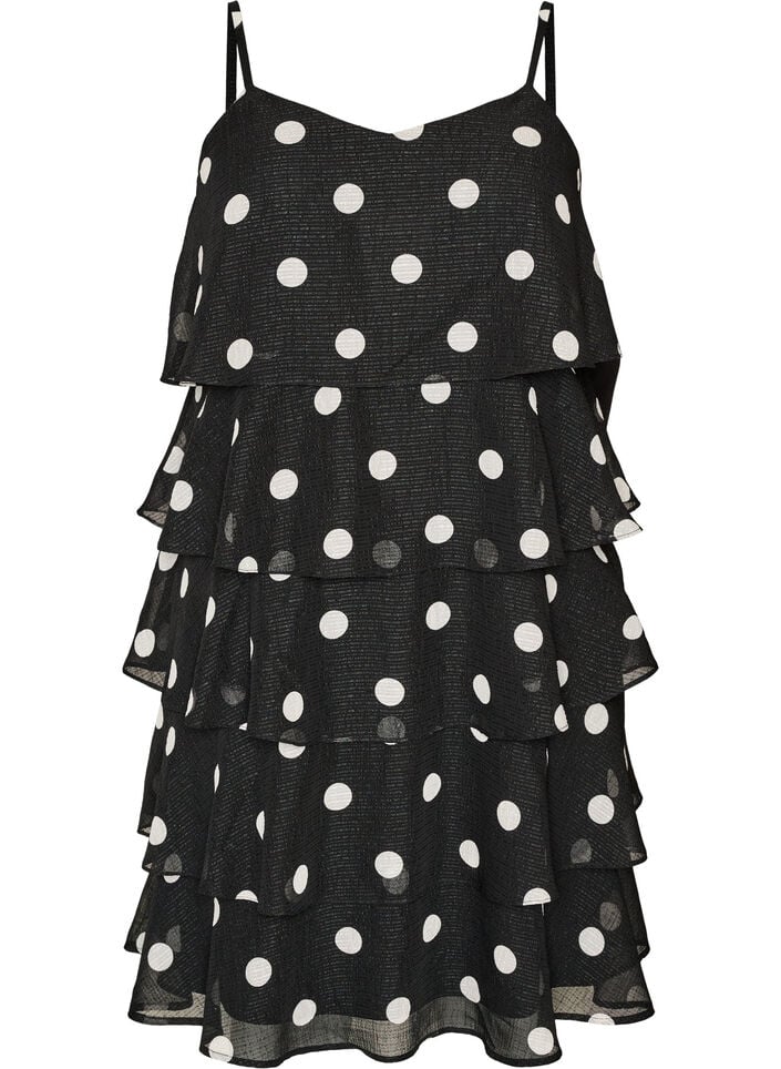 Layered dress with ruffles and spaghetti straps, Black, Packshot image number 0