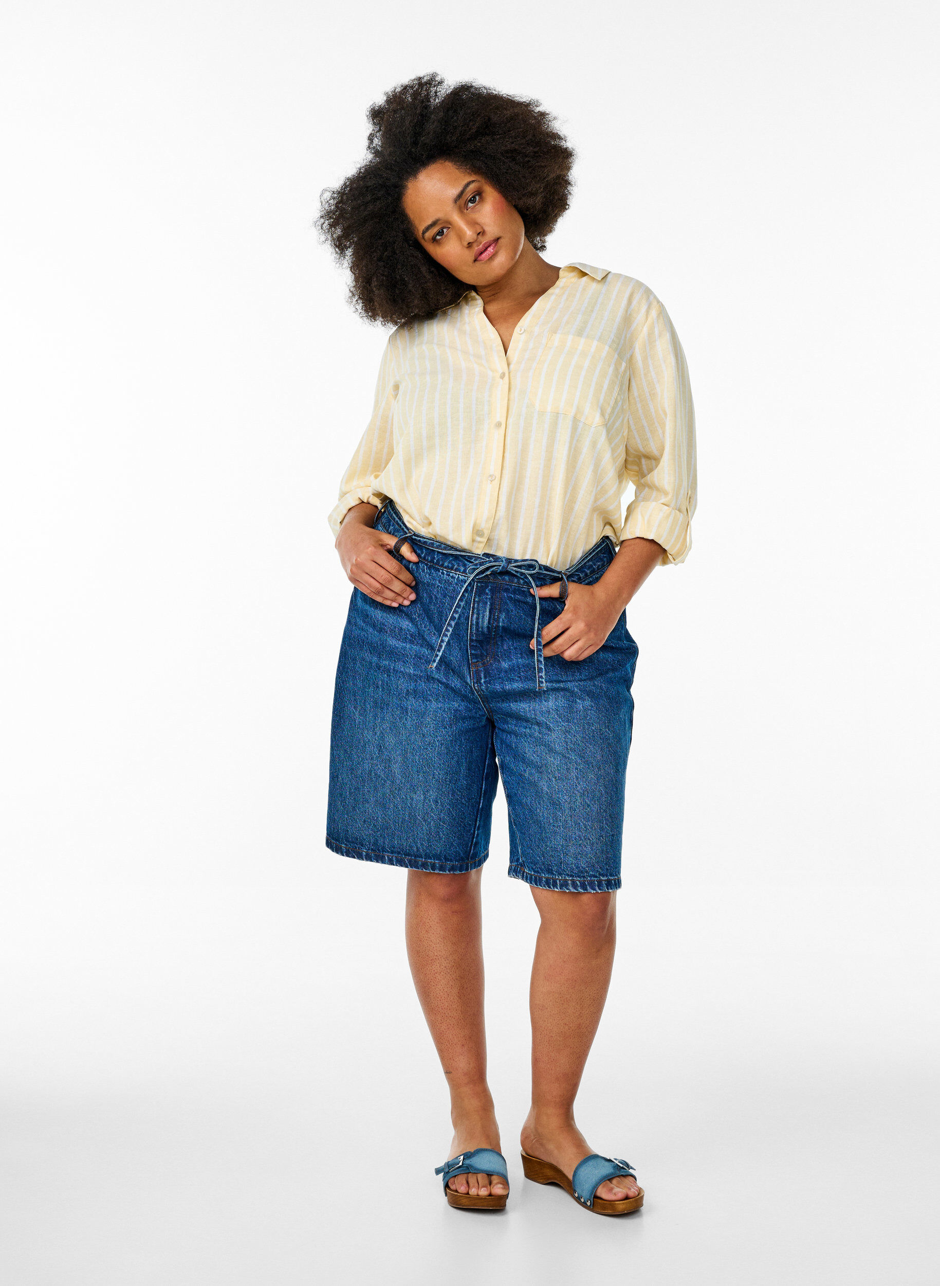 Zizzifashion Shirt in linen and viscose with 3/4 sleeves, Beige, Model image number 1