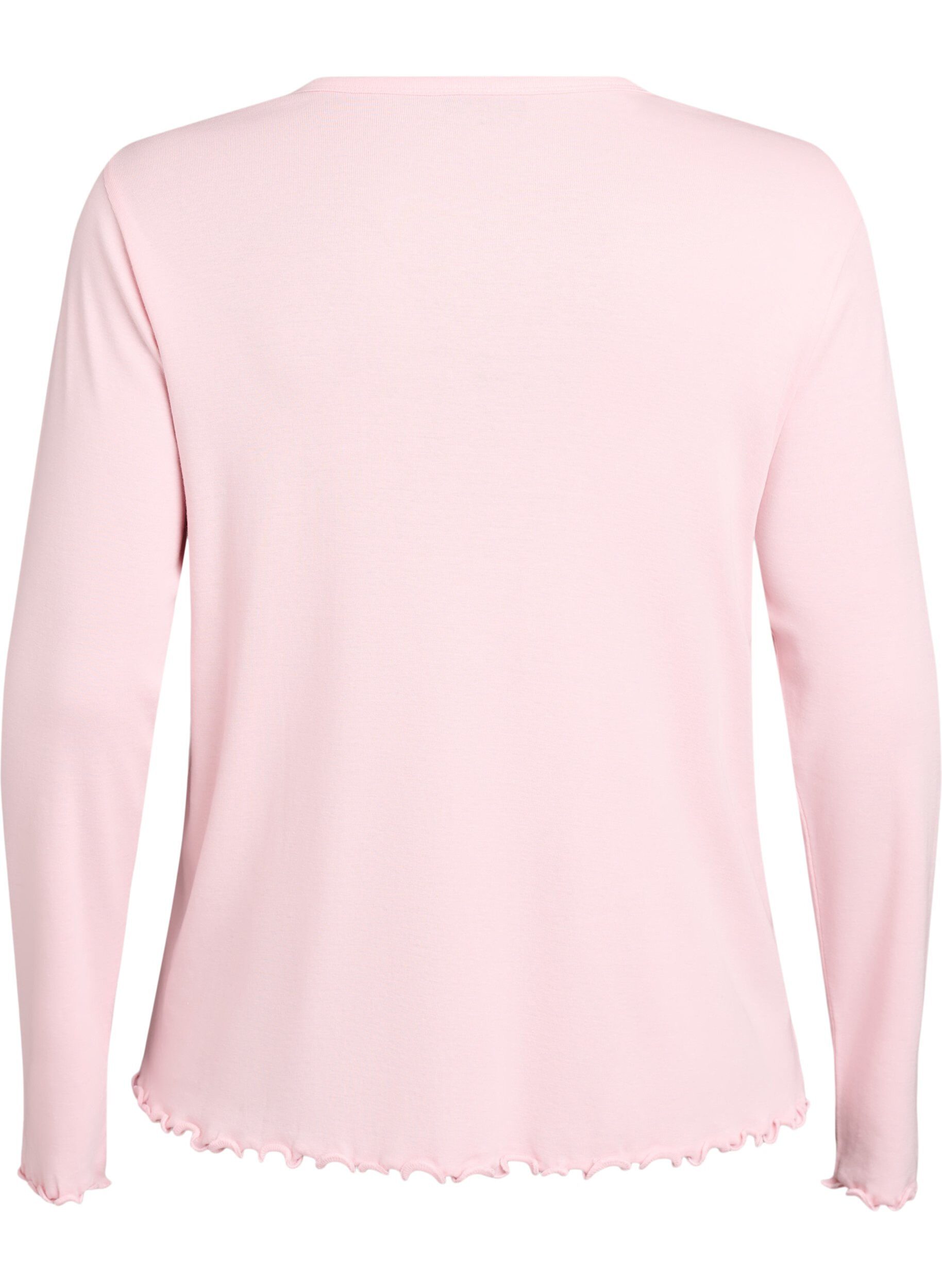 Zizzifashion Jersey blouse with buttons and wavy edges, Pink, Packshot image number 1