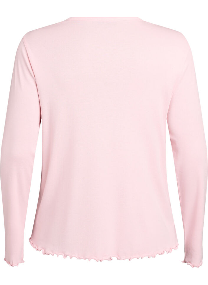 Jersey blouse with buttons and wavy edges, Pink, Packshot image number 1