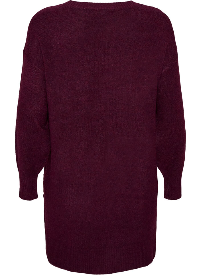 Short knitted dress with a V-shaped textured pattern, Red, Packshot image number 1