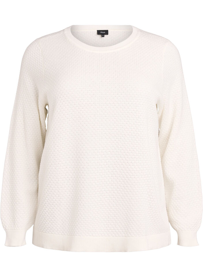 Knit blouse in cotton with textured pattern, Vanilla, Packshot image number 0