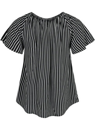 Striped viscose blouse with short sleeves, Black/ White Stripe, Packshot image number 1