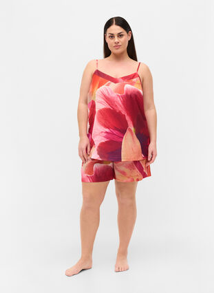 Patterned night shorts with drawstring, Orange Pink AOP, Model image number 3