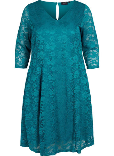 Lace dress with 3/4 sleeves, Quetzal Green, Packshot image number 0