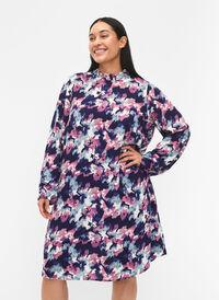 FLASH - Long sleeve dress with print, Evening Blue Water, Model