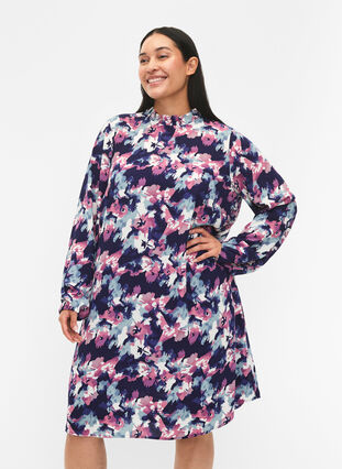 FLASH - Long sleeve dress with print, Evening Blue Water, Model image number 0