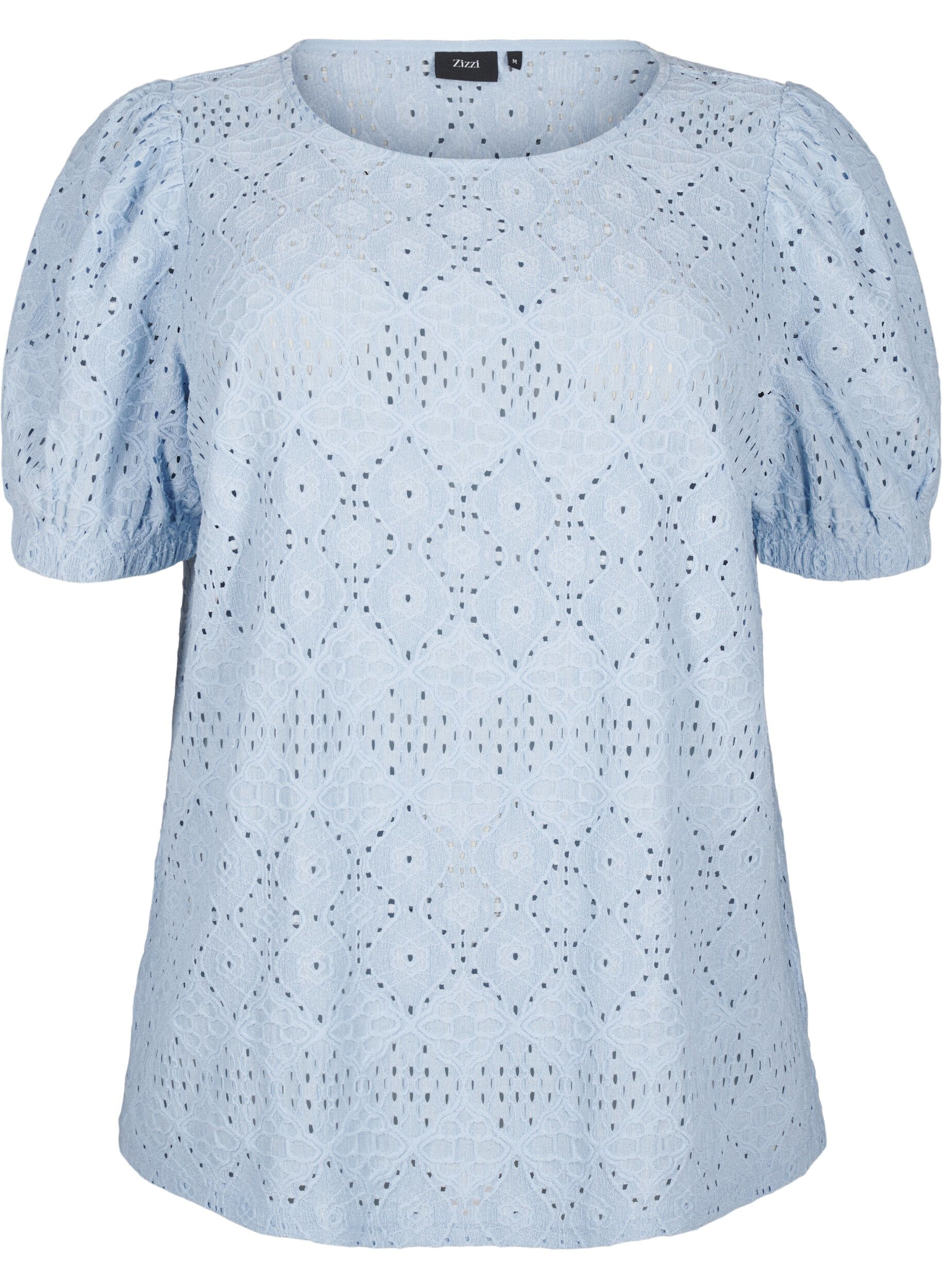 Zizzifashion Short-sleeved blouse with lace pattern, Cashmere Blue, Packshot image number 0