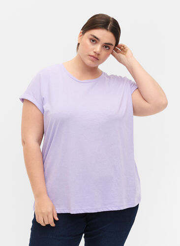 Short sleeved cotton blend t-shirt, Lavender, Model image number 0