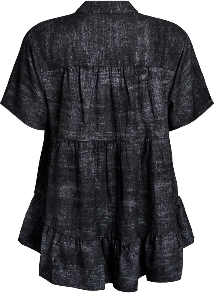 Loose blouse with collar and buttons, Black, Packshot image number 1