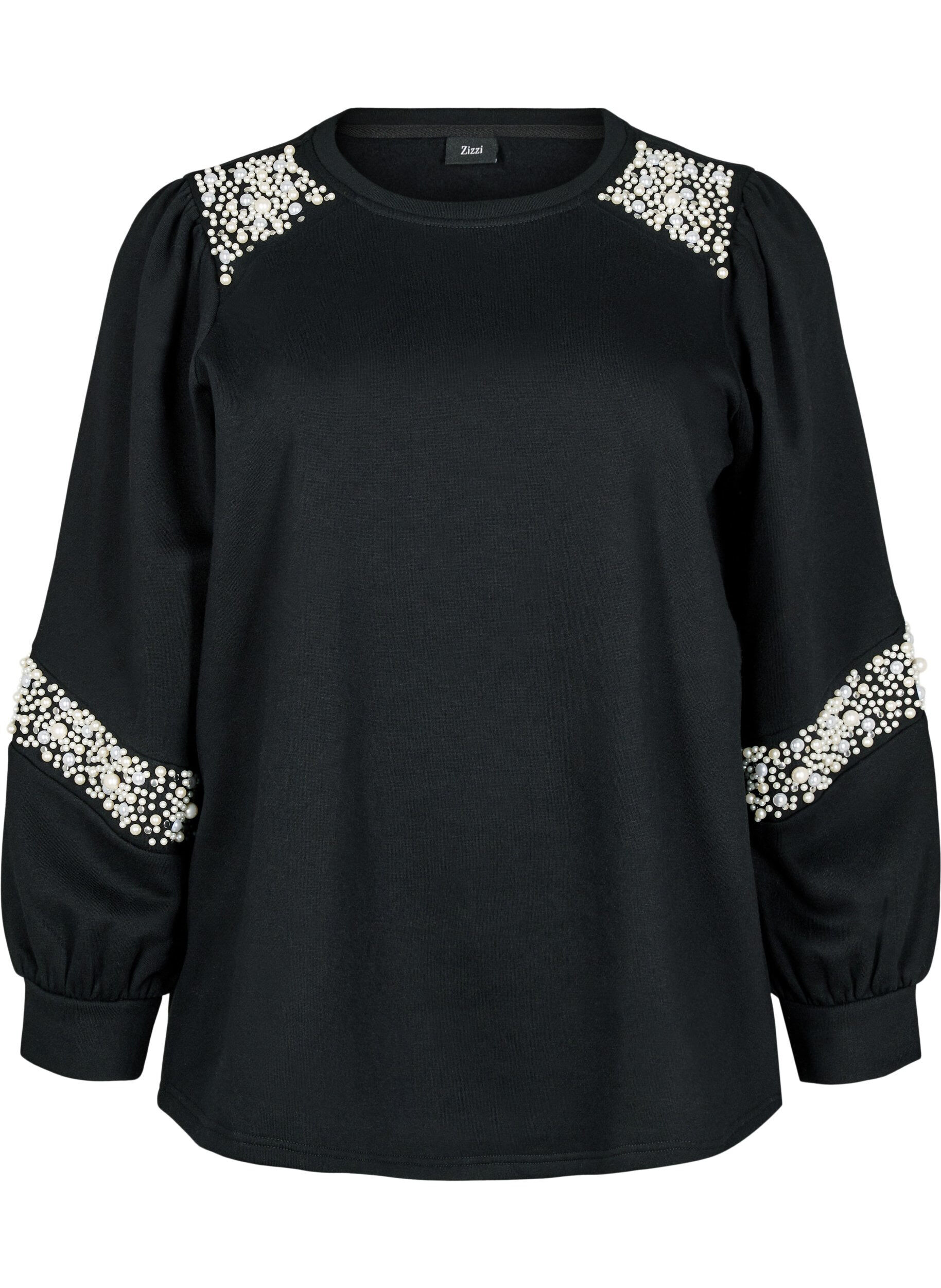 Zizzifashion Sweatshirt with pearl details, Black, Packshot image number 0