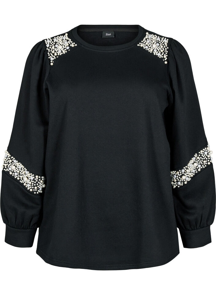 Sweatshirt with pearl details, Black, Packshot image number 0