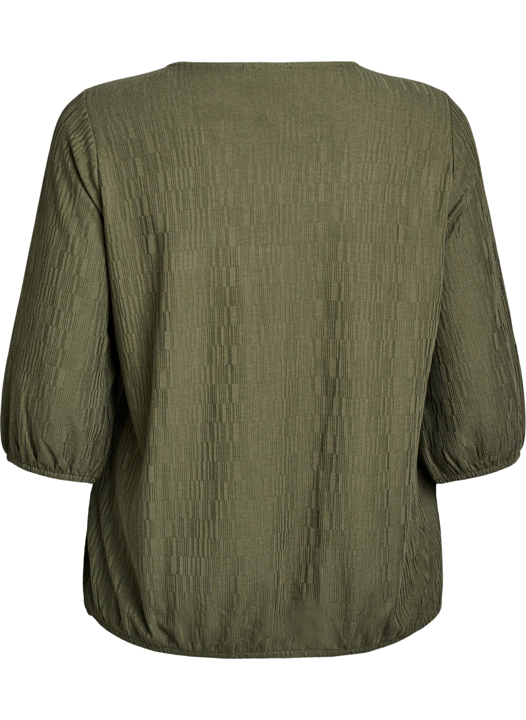 Zizzifashion Blouse with texture and 3/4 sleeves, Green, Packshot image number 1