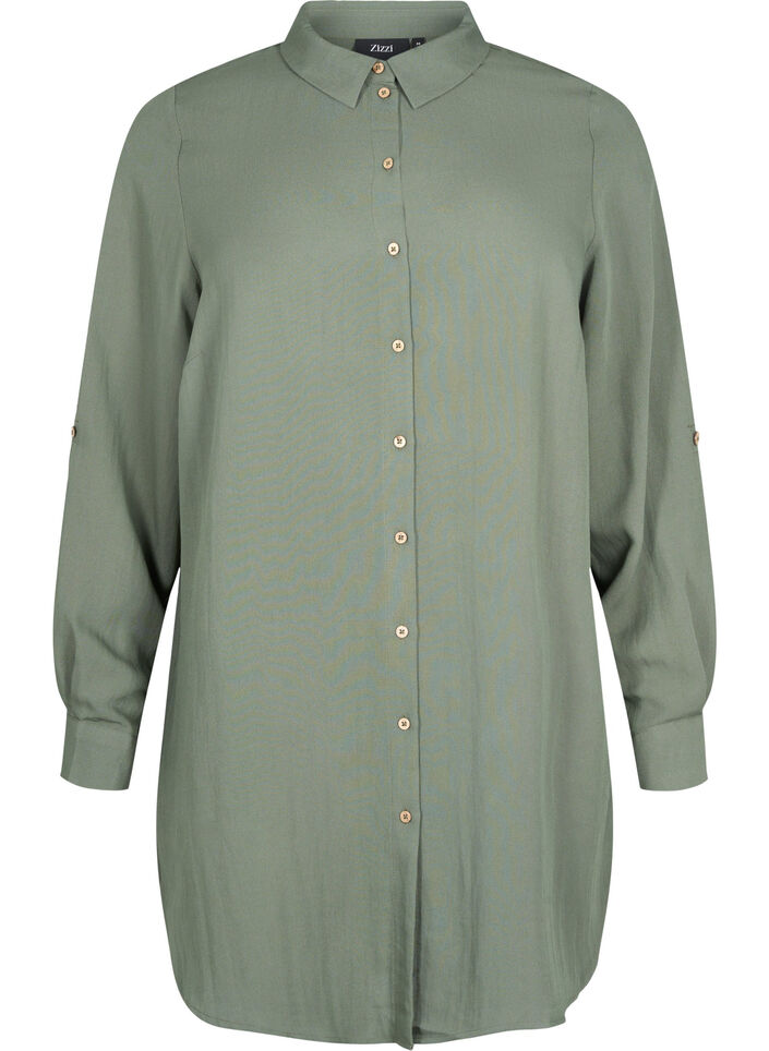 Long plain viscose shirt, Thyme, Packshot image number 0
