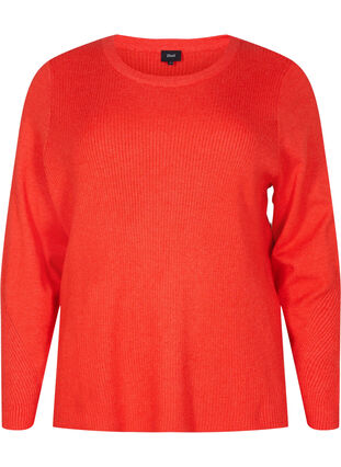 Knitted sweater in rib with slits, Fiery Red Mel., Packshot image number 0