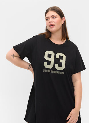 Oversized night t-shirt in organic cotton, Black w. 93, Model image number 2