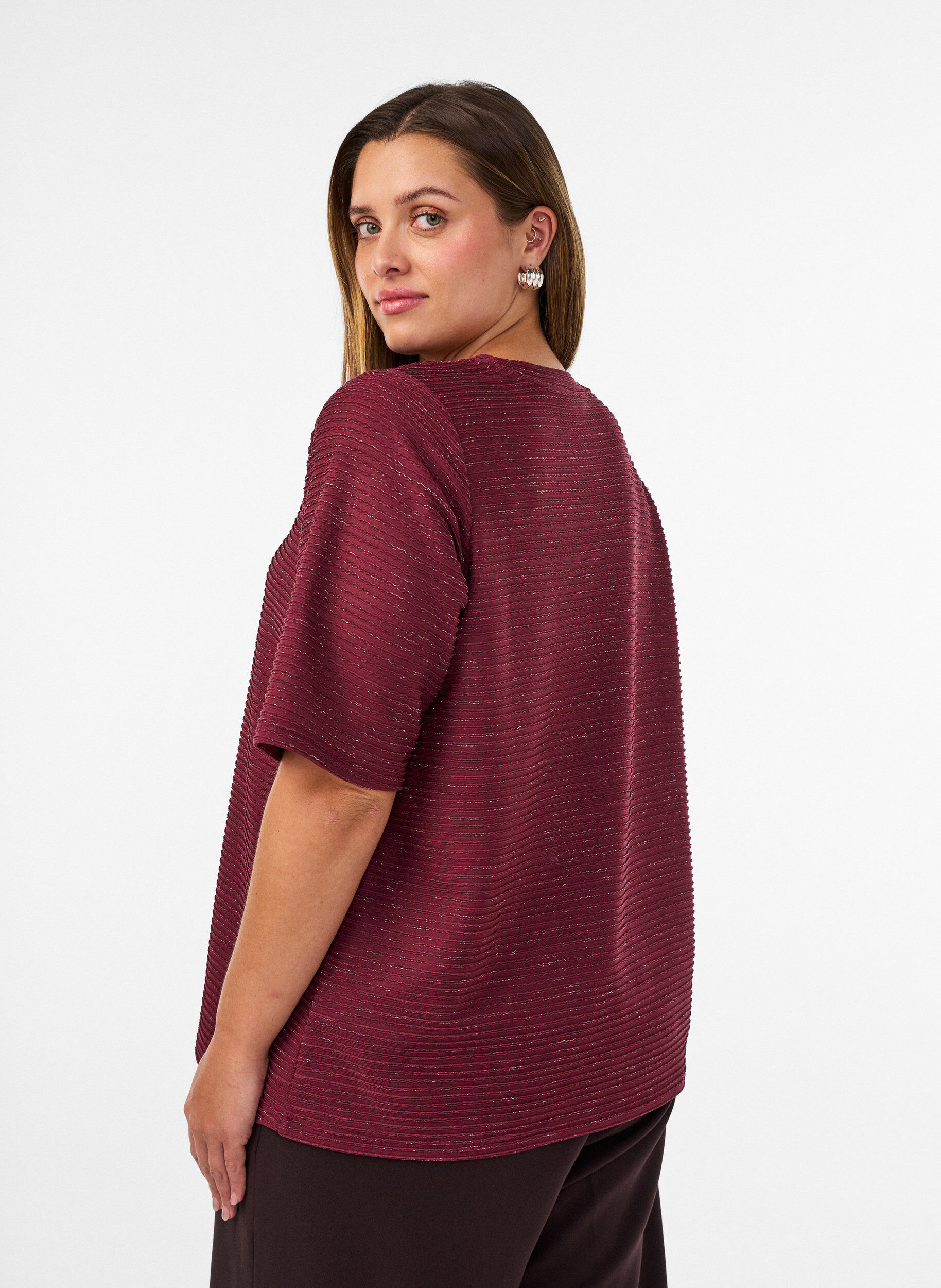 ZizzifashionBlouse with texture and glitter, Red, Model image number 2