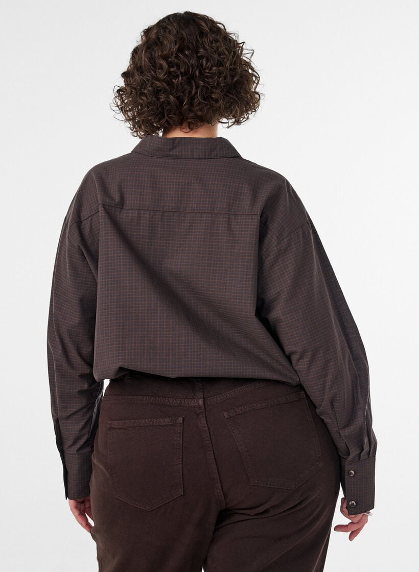 Cotton shirt with checked pattern, Brown, Model image number 2
