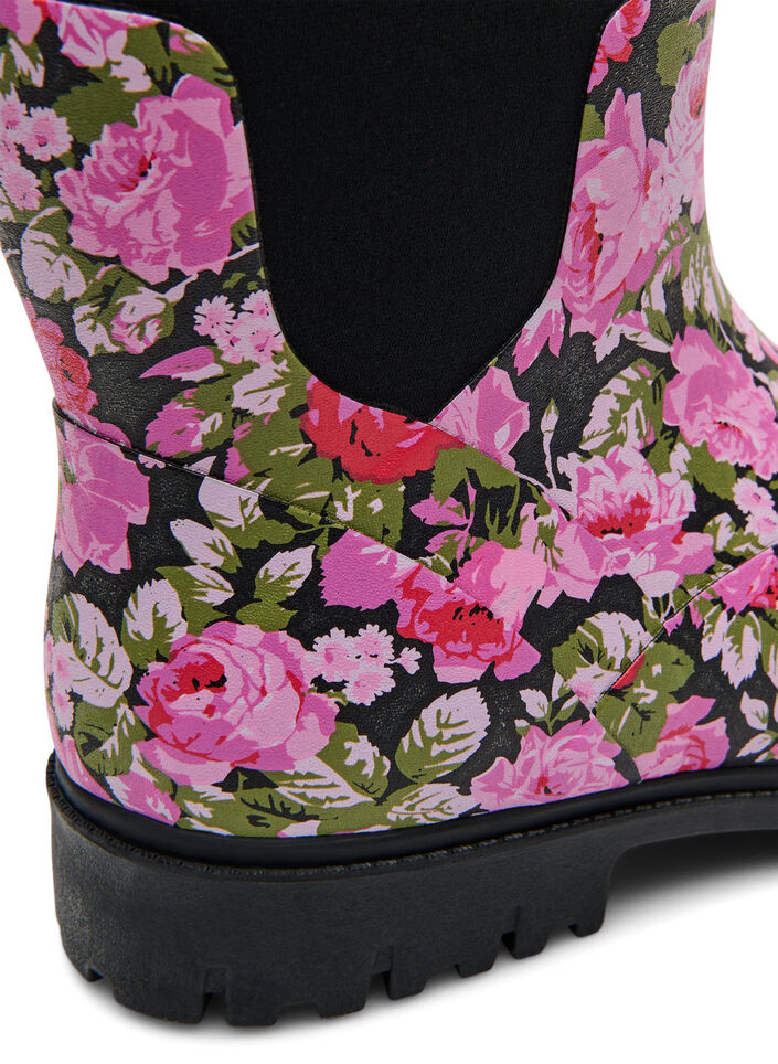 Wide fit - Short wellies with elastic neoprene shaft, Flower AOP, Packshot image number 4