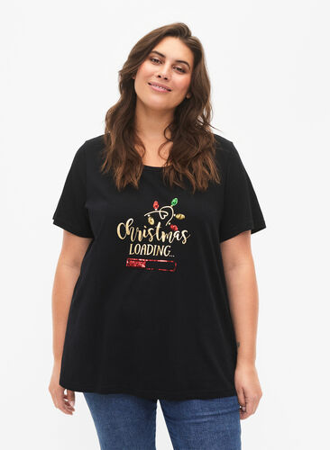 Christmas T-shirt with sequins, Black W. Loading, Model image number 0