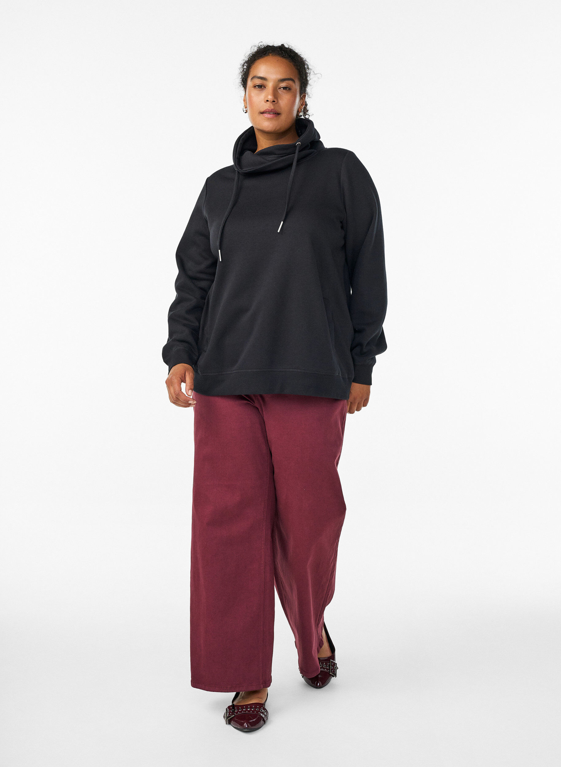 Zizzifashion Sweatshirt with high collar and pockets, Black, Model image number 1