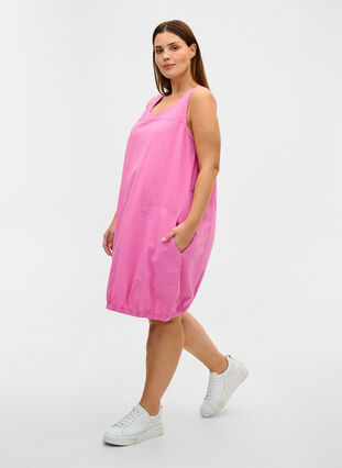Sleeveless cotton dress, Cyclamen, Model image number 2