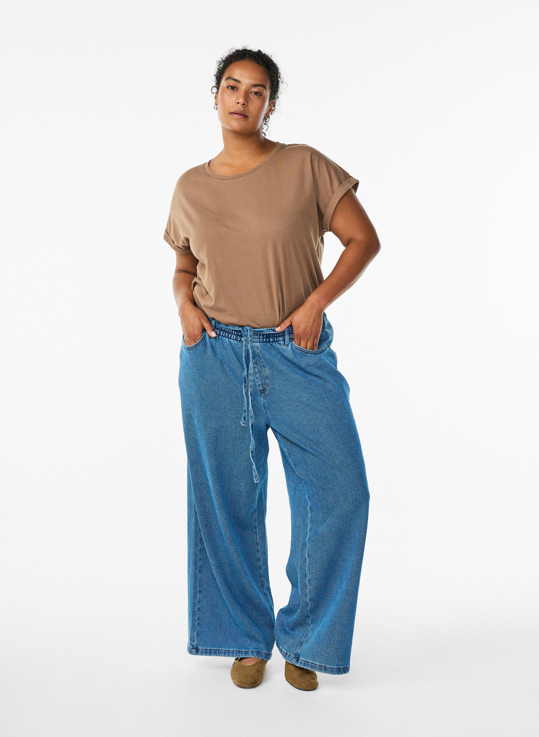 Zizzifashion Short sleeved cotton blend t-shirt, Brown, Model image number 1