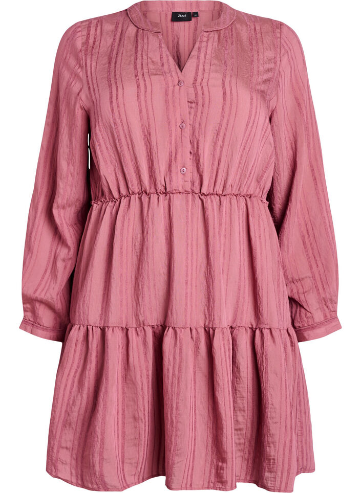 Short dress with woven stripe texture and elastic waist, Rose, Packshot image number 0