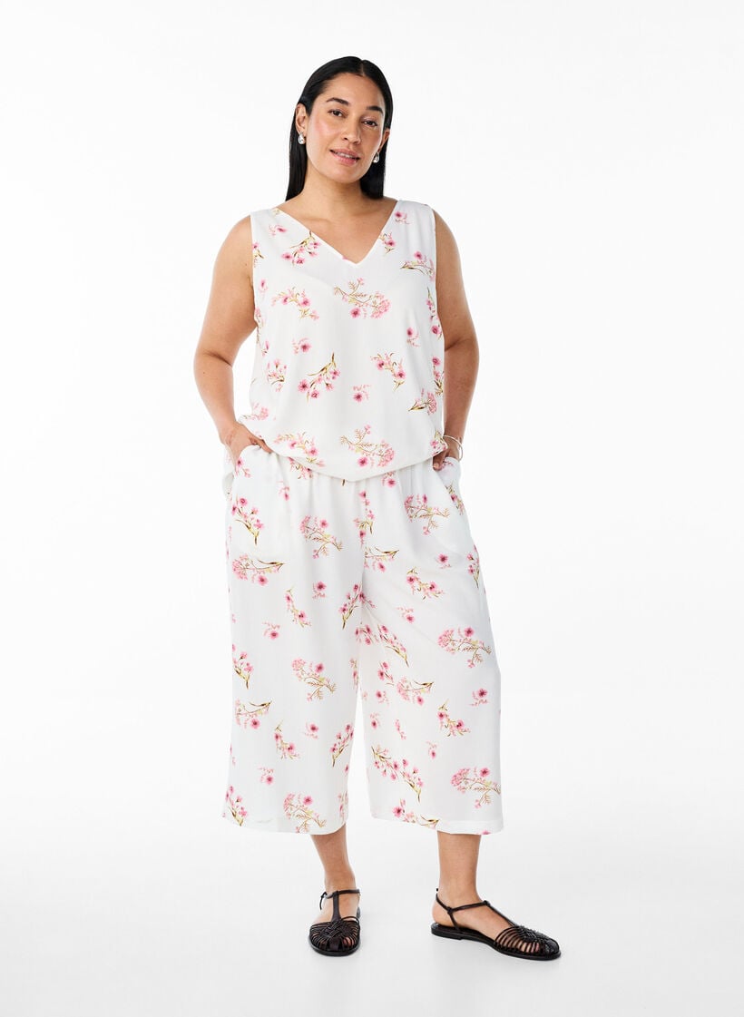 Culotte trousers with print, White, Model image number 0