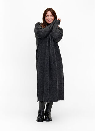 Long oversized knitted dress with slit - Dark Grey - Sz. 40-64 - Zizzifashion Long oversized knitted dress with slit - Dark Grey - Sz. 40-64 - Zizzifashion