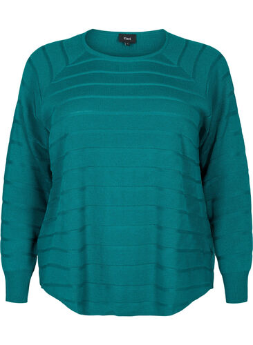 Knitted blouse with tone-on-tone stripes, Deep Lake, Packshot image number 0