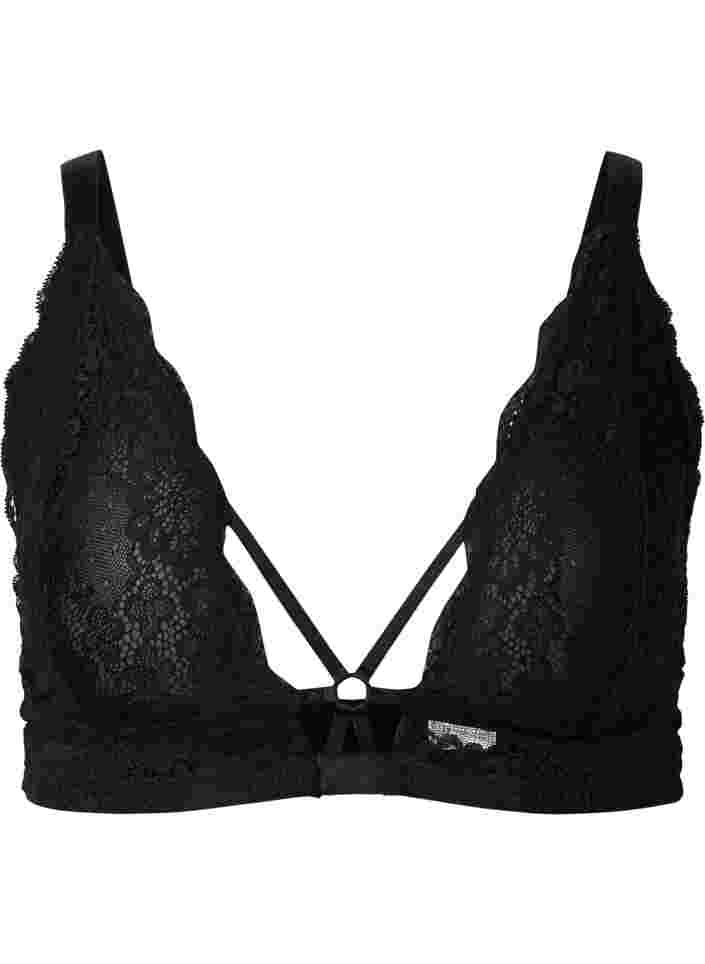 Lace bra with thong, Black, Packshot image number 0