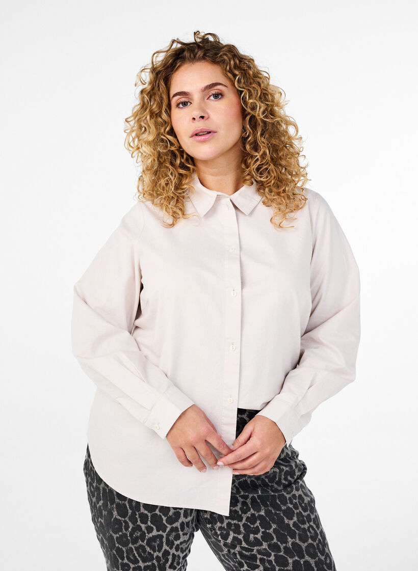 Long-sleeved cotton shirt, Beige, Model image number 0