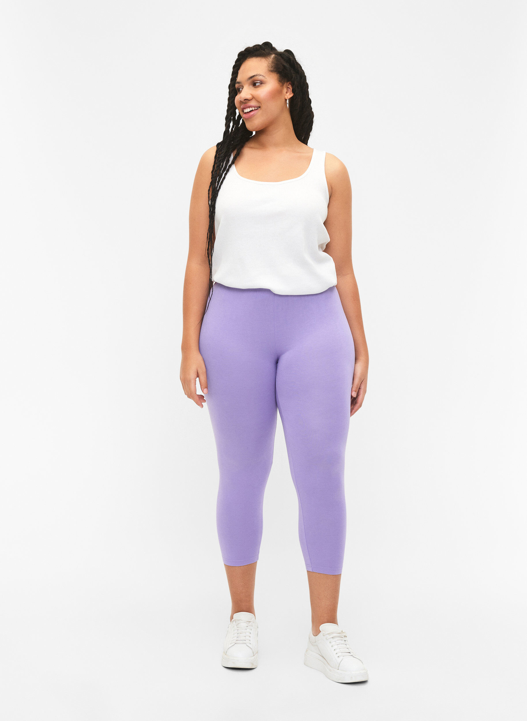 Zizzifashion Basic 3/4-length viscose leggings, Purple, Model image number 1