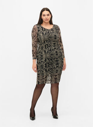 Tight-fitting mesh dress with print, Snake Print, Model image number 3