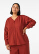 Blouse in linen and viscose with V-neck, Red, Model image number 0
