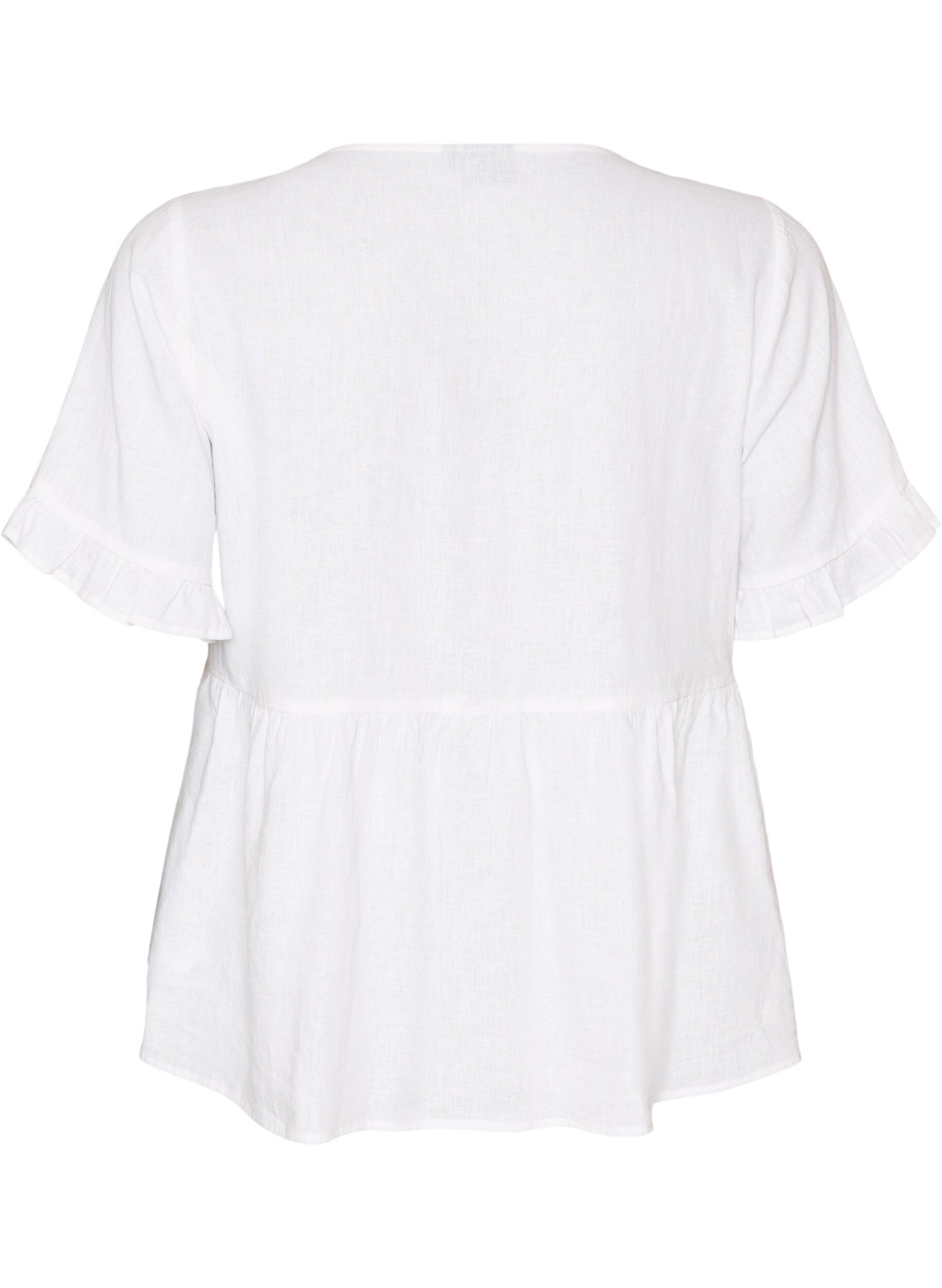 Zizzifashion Blouse in linen and viscose with a V-neck and button fastening, White, Packshot image number 1