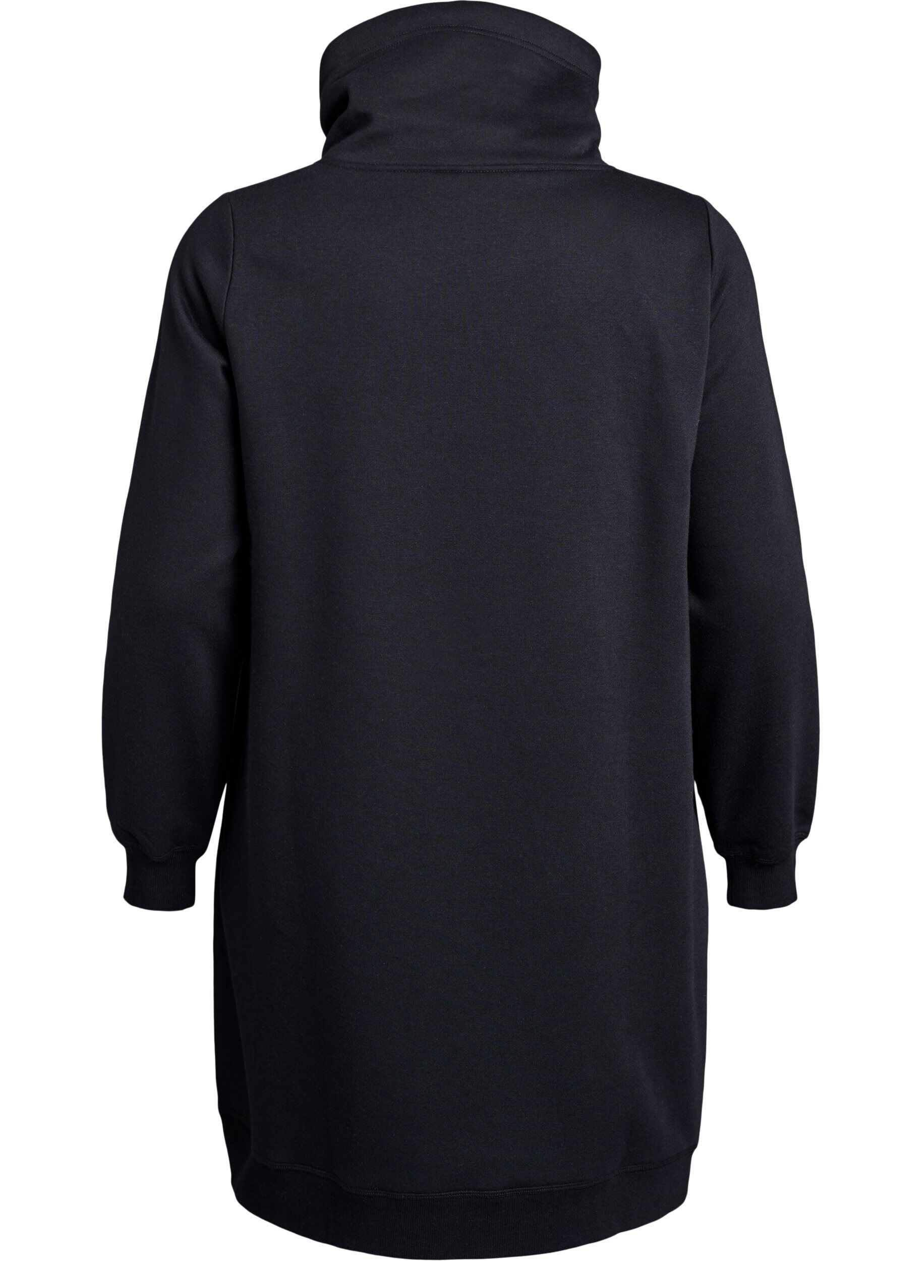 Zizzifashion FLASH - Short sweatshirt dress with high collar and pockets, Black, Packshot image number 1
