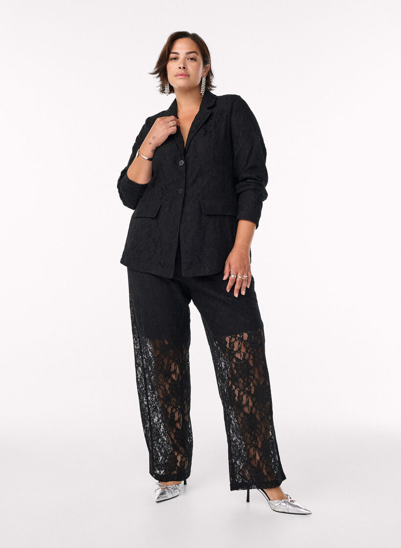 High-waisted lace trousers, Black, Model image number 0